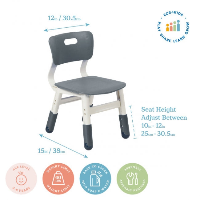 Adjustable Height Plastic Chairs 2-Pack - Grey