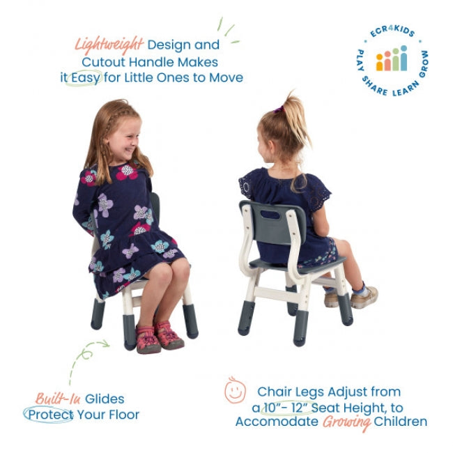 Adjustable Height Plastic Chairs 2-Pack - Grey