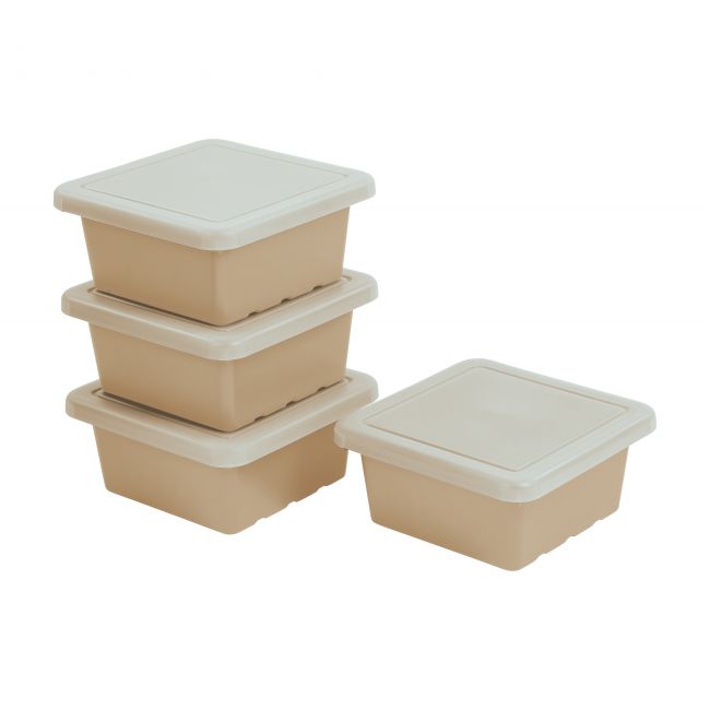 Square Bin with Lid 4-Pack - Sand