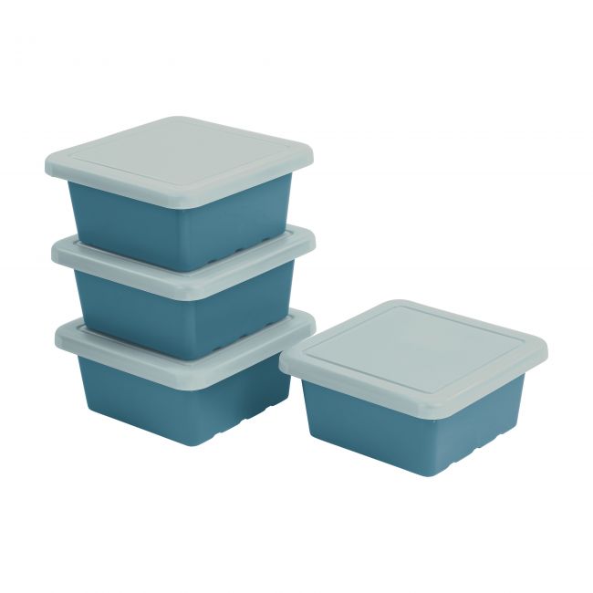Square Bin with Lid 4-Pack - Turquoise