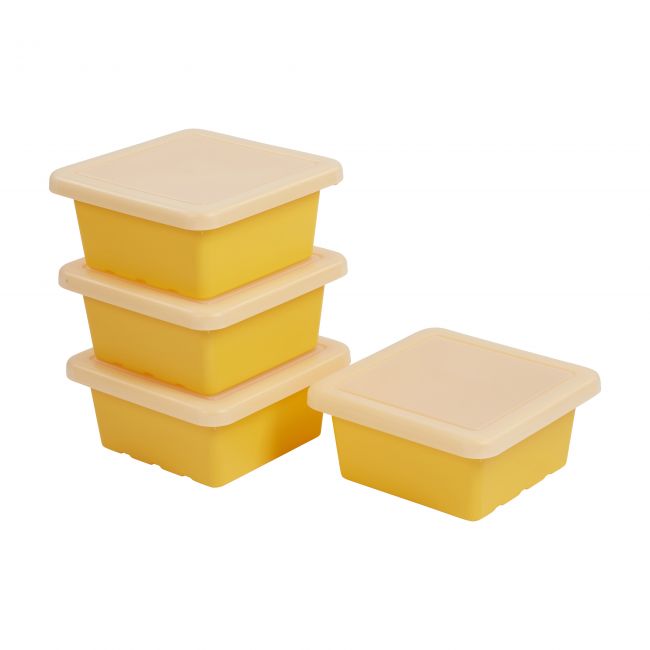 Square Bin with Lid 4-Pack - Yellow