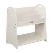 3-Shelf Floor Book Display with Handles and Storage, 30in - White Wash