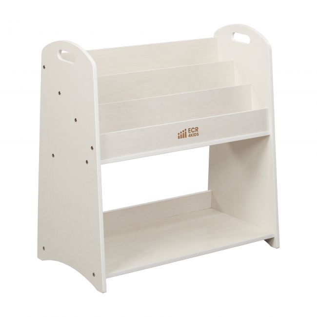 3-Shelf Floor Book Display with Handles and Storage, 30in - White Wash
