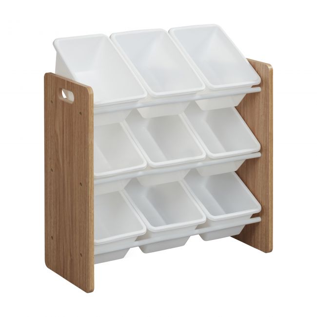 3-Tier Storage Organizer with 9 Bins - Dark Natural/White