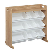 3-Tier Storage Organizer with Shelf and 9 Bins -Dark Natural/White