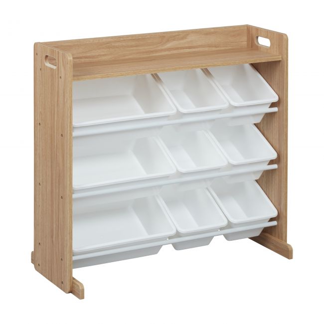 3-Tier Storage Organizer with Shelf and 9 Bins -Dark Natural/White