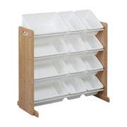 4-Tier Storage Organizer with 12 Bins - Dark Natural/White