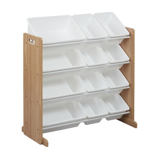 4-Tier Storage Organizer with 12 Bins - Dark Natural/White