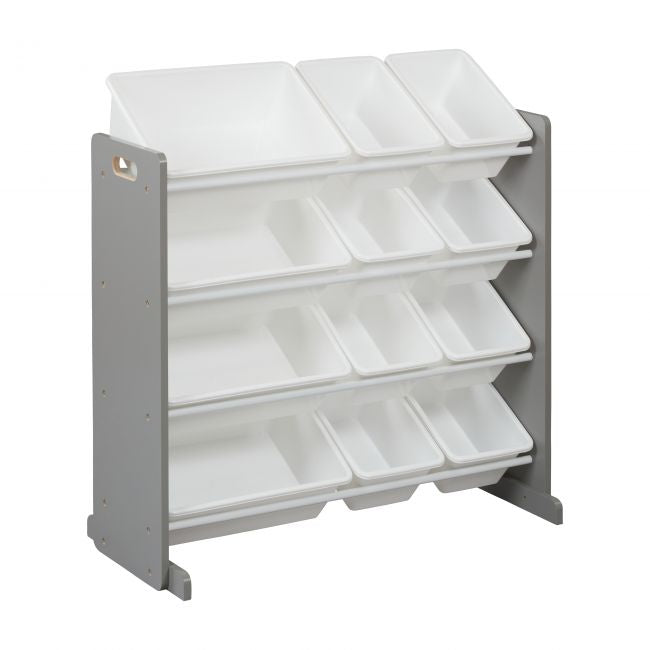 4-Tier Storage Organizer with 12 Bins - Grey/White
