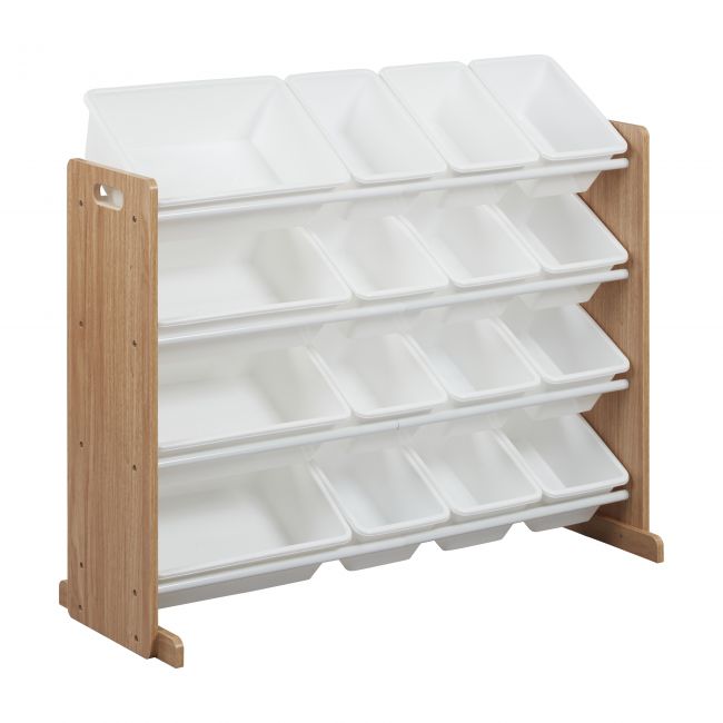4-Tier Storage Organizer with 16 Bins - Dark Natural/White