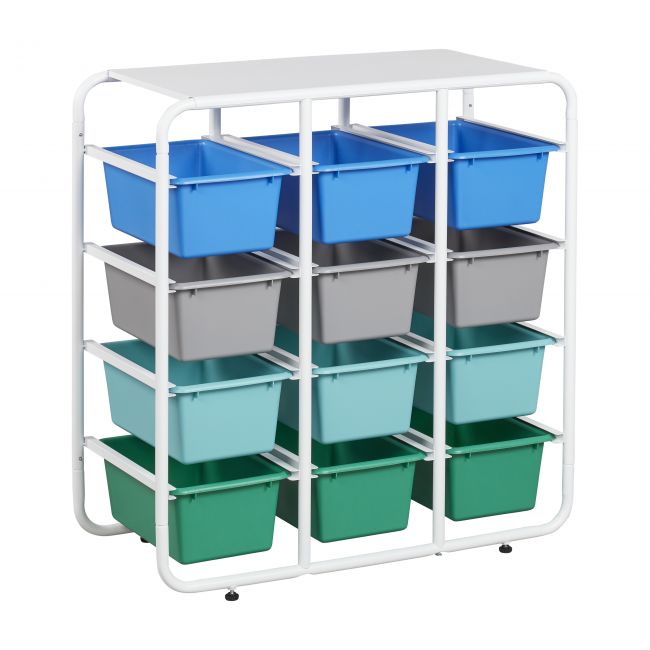 4-Tier Storage Rack with 12 Cubby Bins 4x3 - Contemporary