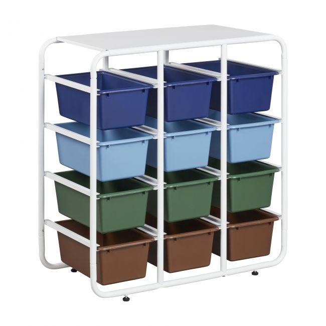 4-Tier Storage Rack with 12 Cubby Bins 4x3 - Earthtone