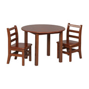 30in Round Hardwood Table with 22in Legs and Two 12in Chairs - Dark Walnut