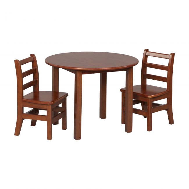 30in Round Hardwood Table with 22in Legs and Two 12in Chairs - Dark Walnut
