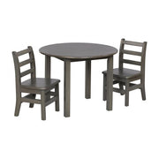 30in Round Hardwood Table with 22in Legs and Two 12in Chairs - Grey Wash