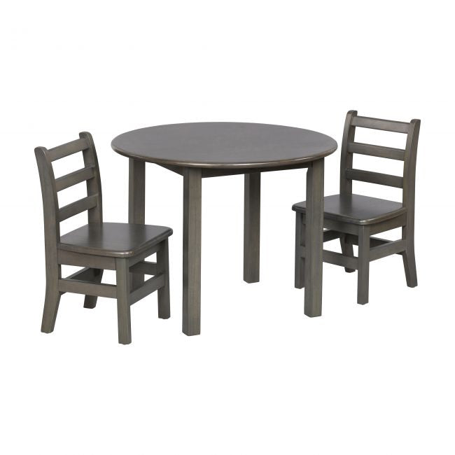 30in Round Hardwood Table with 22in Legs and Two 12in Chairs - Grey Wash