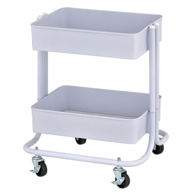 2-Tier Metal Rolling Utility Cart - White