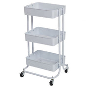 3-Tier Metal Rolling Utility Cart - White