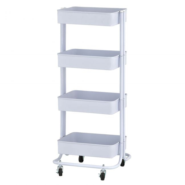 4-Tier Metal Rolling Utility Cart - White