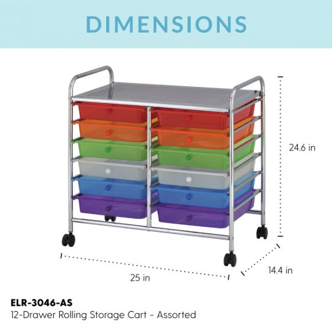 12-Drawer Rolling Storage Cart - Assorted