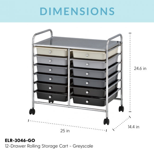 12-Drawer Rolling Storage Cart - Greyscale
