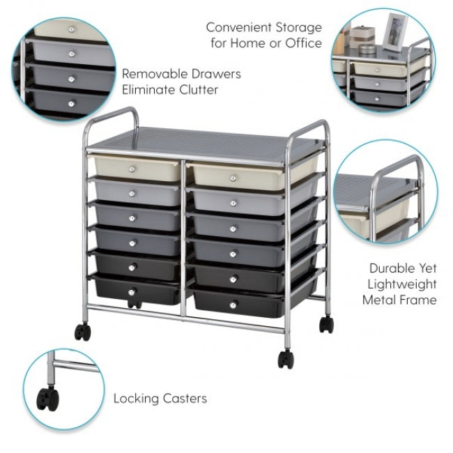 12-Drawer Rolling Storage Cart - Greyscale
