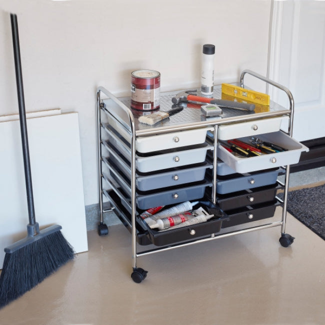 12-Drawer Rolling Storage Cart - Greyscale