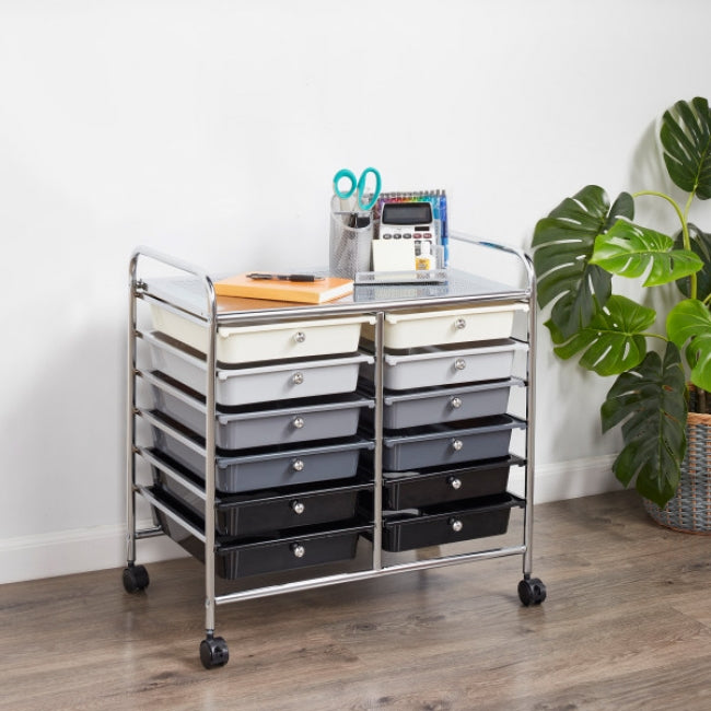 12-Drawer Rolling Storage Cart - Greyscale