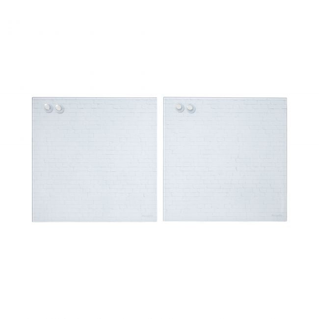 MessageStor 17.5in x 17.5in Glass Board and 4 Magnets Set 2-Pack - White Brick