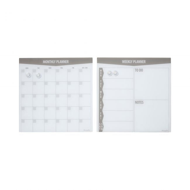 MessageStor 17.5in x 17.5in Glass Board and 4 Magnets Set 2-Pack Calendar - Grey