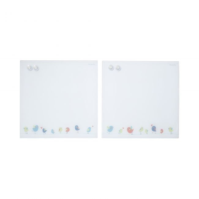 MessageStor 17.5in x 17.5in Glass Board and 4 Magnets Set 2-Pack - Birds