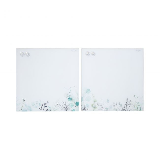 MessageStor 17.5in x 17.5in Glass Board and 4 Magnets Set 2-Pack - Botanical