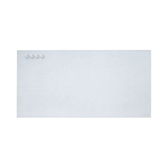 MessageStor 18in x 36in Glass Board and 4 Magnets Set - White Brick