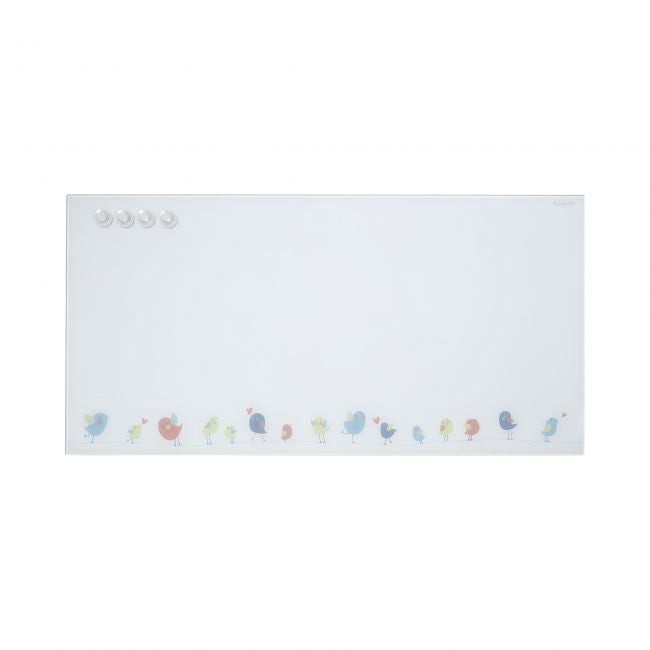 MessageStor 18in x 36in Glass Board and 4 Magnets Set - Birds