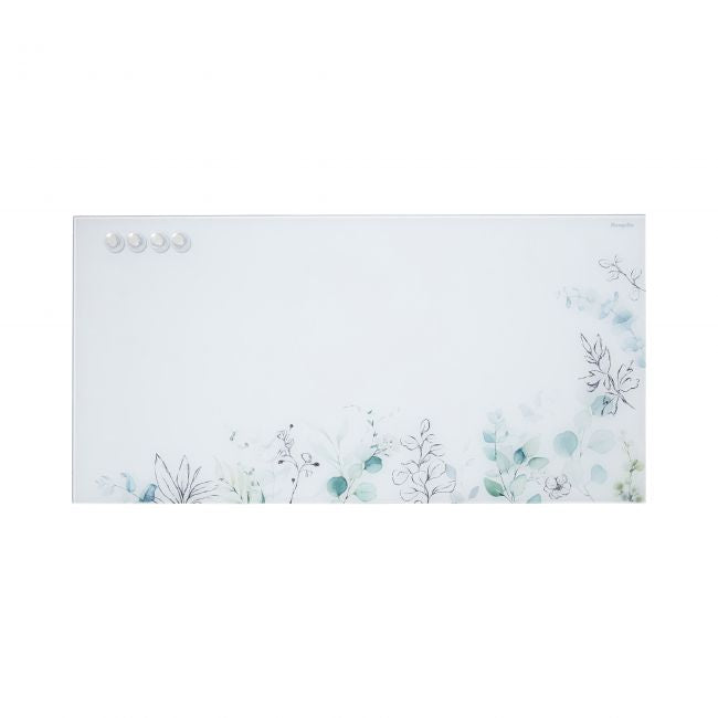 MessageStor 18in x 36in Glass Board and 4 Magnets Set - Botanical