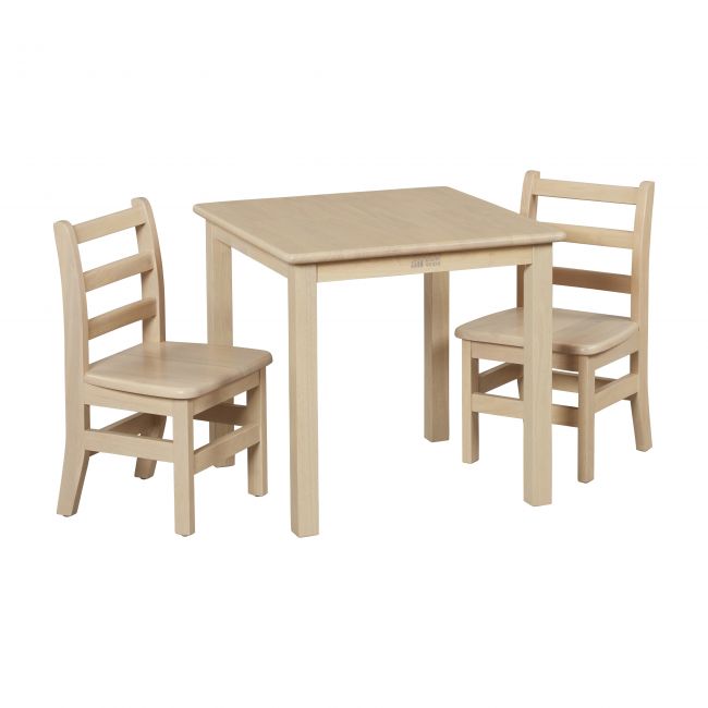 24in Square Hardwood Table with 22in Legs and Two 12in Chairs - Antique White