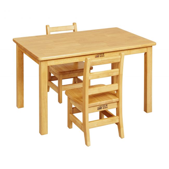24in x 36in Rectangle Hardwood Table with 20in Legs and Two 10in Chairs-Honey