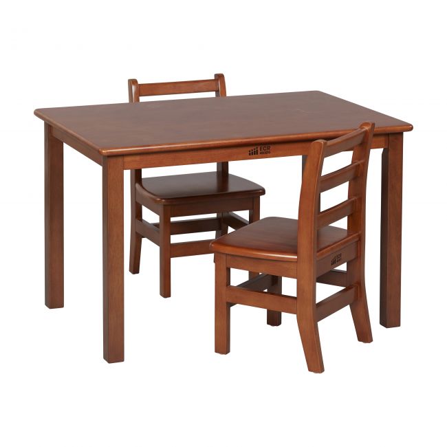 24in x 36in Rectangle Hardwood Table with 22in Legs and Two 12in Chairs - Dark Walnut