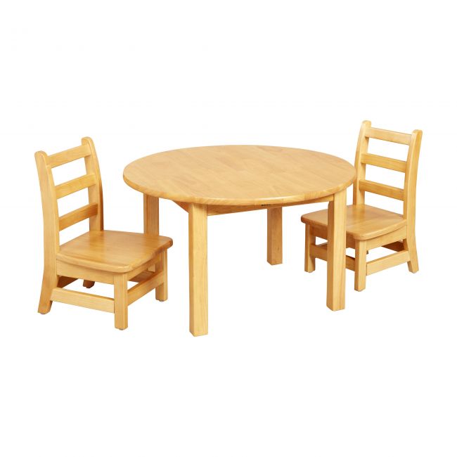 30in Round Hardwood Table with 16in Legs and Two 8in Chairs - Honey