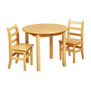 30in Round Hardwood Table with 24in Legs and Two 14in Chairs - Honey