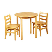 30in Round Hardwood Table with 28in Legs and Two 16in Chairs - Honey