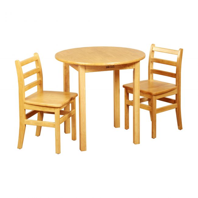 30in Round Hardwood Table with 28in Legs and Two 16in Chairs - Honey