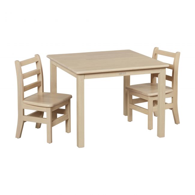 30in Square Hardwood Table with 22in Legs and Two 12in Chairs - Antique White