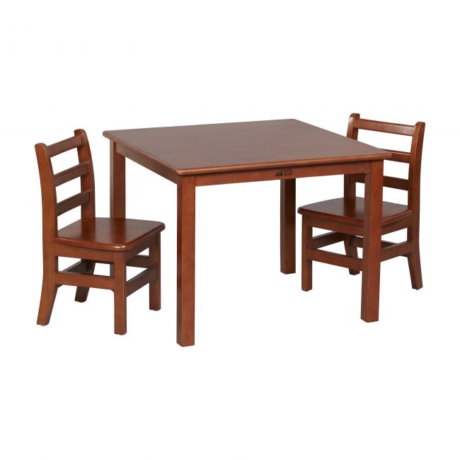 30in Square Hardwood Table with 22in Legs and Two 12in Chairs - Dark Walnut