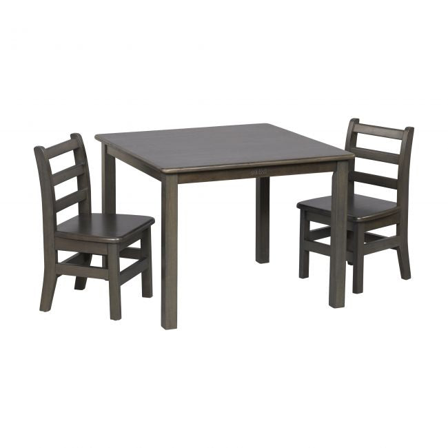 30in Square Hardwood Table with 22in Legs and Two 12in Chairs - Grey Wash