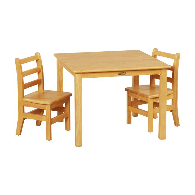 30in Square Hardwood Table with 22in Legs and Two 12in Chairs - Honey