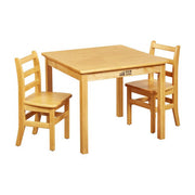 30in Square Hardwood Table with 24in Legs and Two 14in Chairs-Honey