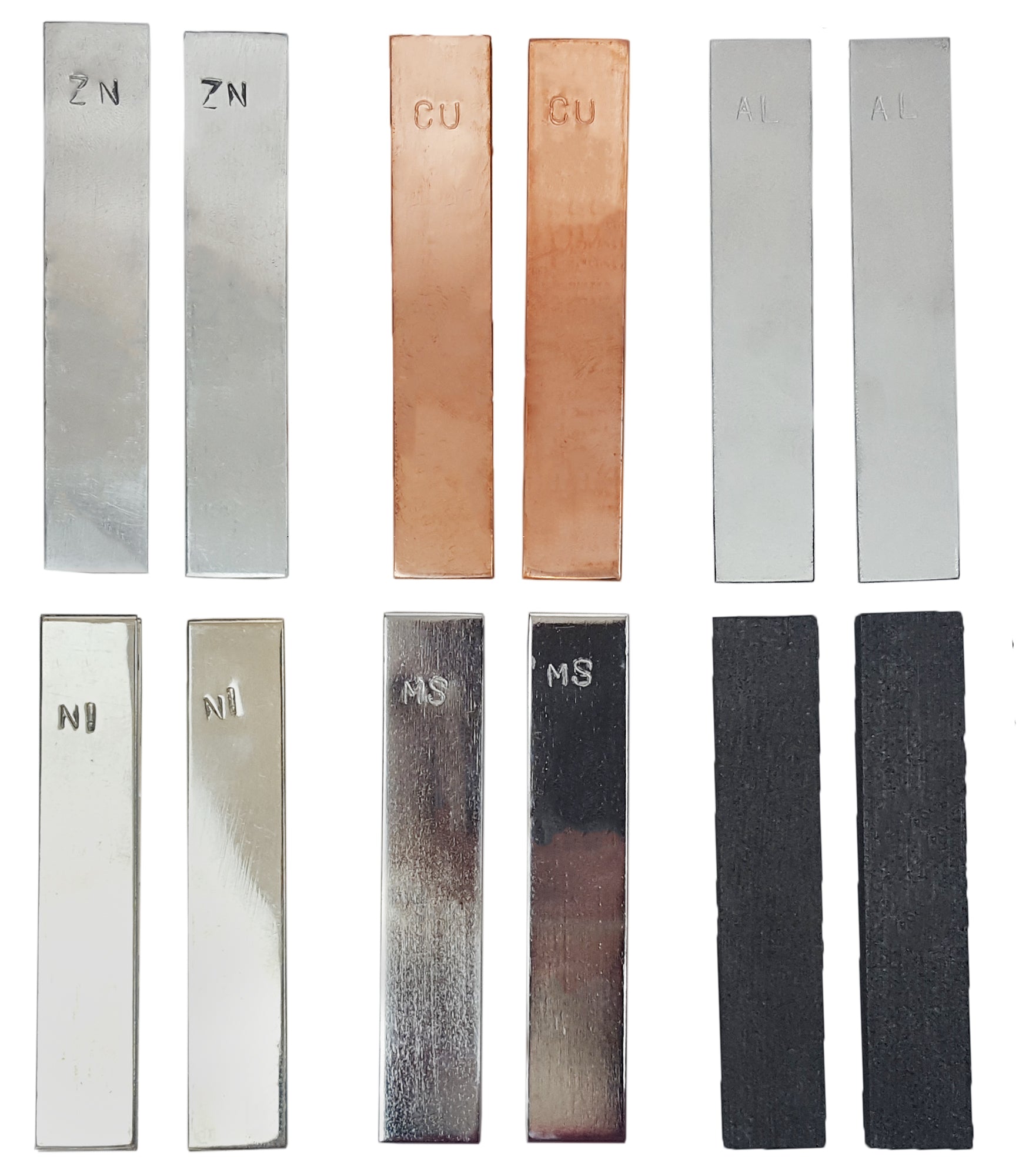 Electrodes Set 12. Two each Carbon Copper Aluminum Zinc Iron and .