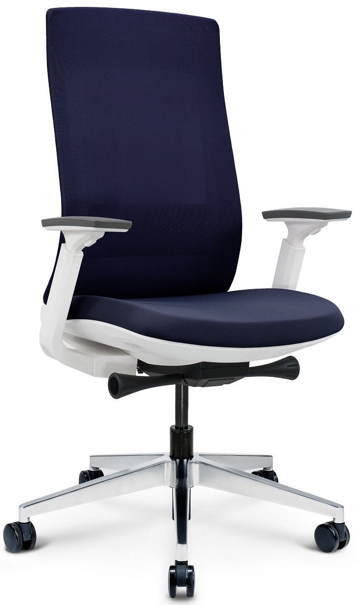 Elevate White Frame - Blue Fabric Seat