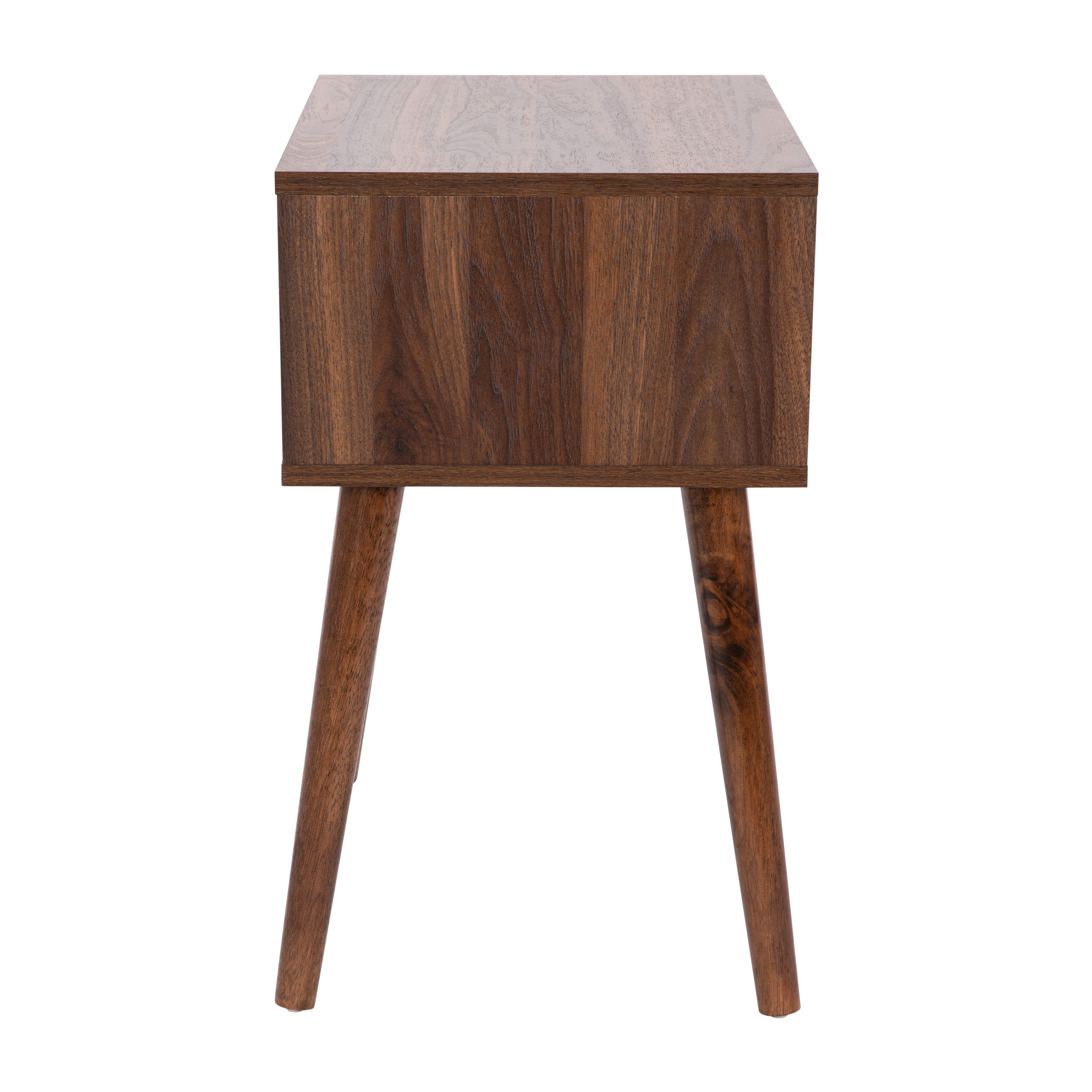 Hatfield Mid-Century Modern One Drawer Wood Nightstand, Side Accent or End Table with Soft Close Storage Drawer, Dark Walnut